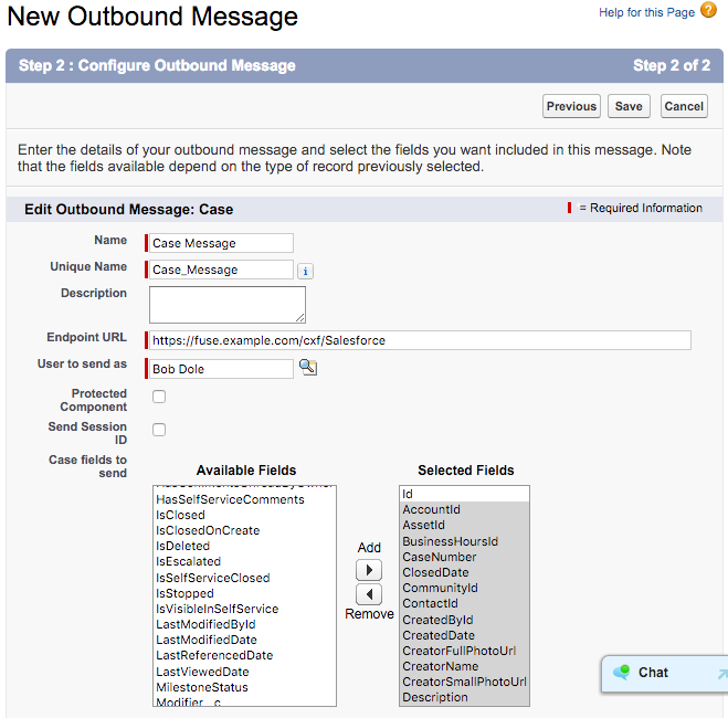 Outbound Message setup step 2